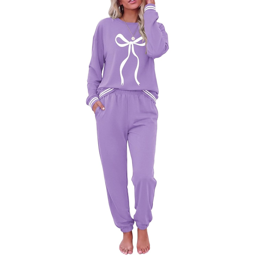 image:imageEkouaer Womens 2 Piece Lounge Sets Casual Matching Set 2026 Fashion OutfitPurple Bow