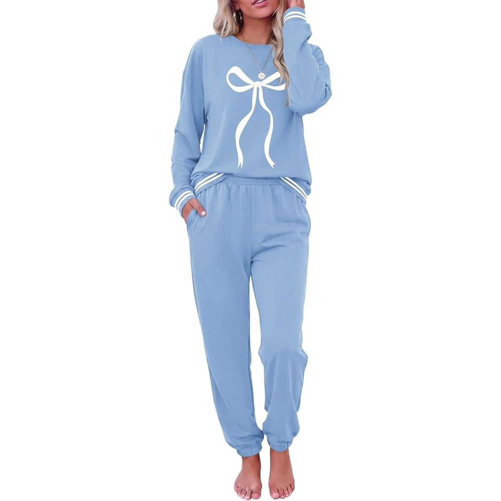 image:imageEkouaer Womens 2 Piece Lounge Sets Casual Matching Set 2026 Fashion OutfitSky Blue Bow
