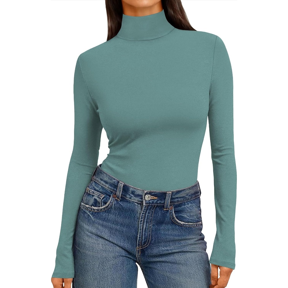 image:imageEkouaer Womens Mock Turtleneck Tops Fitted Long Sleeve ShirtsBlue