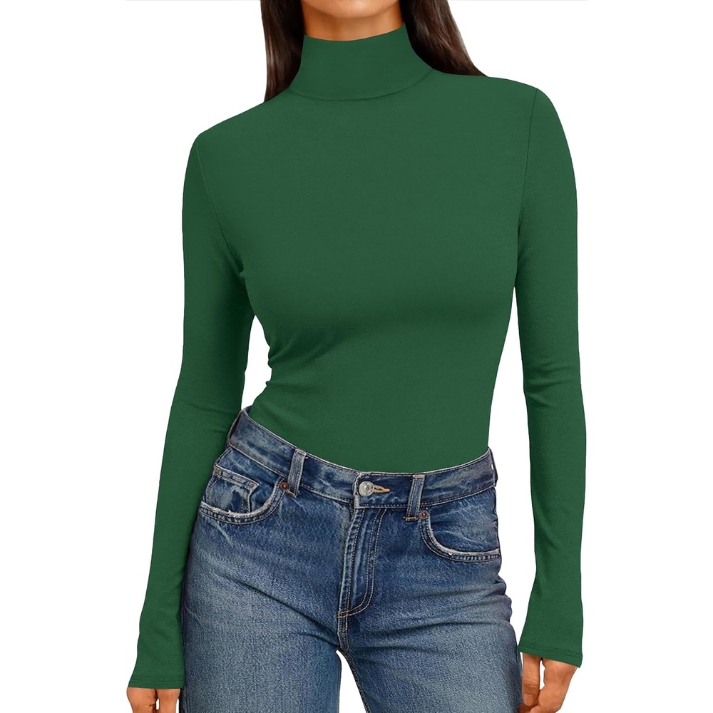 image:imageEkouaer Womens Mock Turtleneck Tops Fitted Long Sleeve ShirtsGreen