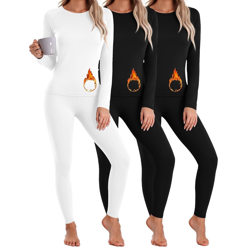 image:imageThermal Underwear for Women Fleece Linen Long John Sets Warm Base LayerBlackBlackWhite