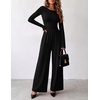 Ekouaer Long Sleeve Jumpsuits for Women Dressy Fall One Piece Outfits(A-black)