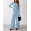 Ekouaer Long Sleeve Jumpsuits for Women Dressy Fall One Piece Outfits(Baby Blue)