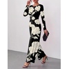 Ekouaer Long Sleeve Jumpsuits for Women Dressy Fall One Piece Outfits(Black Floral)