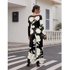Ekouaer Long Sleeve Jumpsuits for Women Dressy Fall One Piece Outfits(Black Floral)