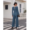 Ekouaer Long Sleeve Jumpsuits for Women Dressy Fall One Piece Outfits(Blue)