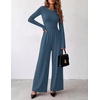 Ekouaer Long Sleeve Jumpsuits for Women Dressy Fall One Piece Outfits(Blue)