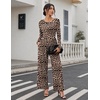 Ekouaer Long Sleeve Jumpsuits for Women Dressy Fall One Piece Outfits(Leopard)