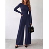 Ekouaer Long Sleeve Jumpsuits for Women Dressy Fall One Piece Outfits(Navy)