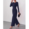 Ekouaer Long Sleeve Jumpsuits for Women Dressy Fall One Piece Outfits(Navy)