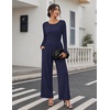 Ekouaer Long Sleeve Jumpsuits for Women Dressy Fall One Piece Outfits(Navy)
