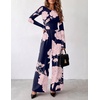 Ekouaer Long Sleeve Jumpsuits for Women Dressy Fall One Piece Outfits(Navy Floral)