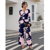 Ekouaer Long Sleeve Jumpsuits for Women Dressy Fall One Piece Outfits(Navy Floral)