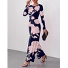 Ekouaer Long Sleeve Jumpsuits for Women Dressy Fall One Piece Outfits(Navy Floral)