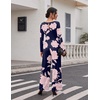 Ekouaer Long Sleeve Jumpsuits for Women Dressy Fall One Piece Outfits(Navy Floral)