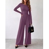 Ekouaer Long Sleeve Jumpsuits for Women Dressy Fall One Piece Outfits(Purple)