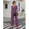 Ekouaer Long Sleeve Jumpsuits for Women Dressy Fall One Piece Outfits(Purple)