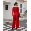 Ekouaer Long Sleeve Jumpsuits for Women Dressy Fall One Piece Outfits(Red)