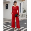 Ekouaer Long Sleeve Jumpsuits for Women Dressy Fall One Piece Outfits(Red)