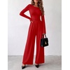 Ekouaer Long Sleeve Jumpsuits for Women Dressy Fall One Piece Outfits(Red)