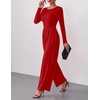 Ekouaer Long Sleeve Jumpsuits for Women Dressy Fall One Piece Outfits(Red)