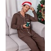 Ekouaer Men’s Pajama Sets Long Sleeve Loungewear Button Down Pjs with Pants(Brown)
