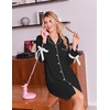 Ekouaer Nightgowns for Women Long Sleeve Button Down Bow Cuffs Sleep Shirt(Black)