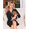 Ekouaer Nightgowns for Women Long Sleeve Button Down Bow Cuffs Sleep Shirt(Black)