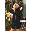 Ekouaer Nightgowns for Women Long Sleeve Button Down Bow Cuffs Sleep Shirt(Black)