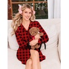 Ekouaer Nightgowns for Women Long Sleeve Button Down Bow Cuffs Sleep Shirt(Black Red Plaid)