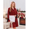 Ekouaer Nightgowns for Women Long Sleeve Button Down Bow Cuffs Sleep Shirt(Black Red Plaid)