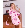 Ekouaer Nightgowns for Women Long Sleeve Button Down Bow Cuffs Sleep Shirt(Candy Canes)