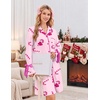Ekouaer Nightgowns for Women Long Sleeve Button Down Bow Cuffs Sleep Shirt(Candy Canes)