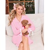 Ekouaer Nightgowns for Women Long Sleeve Button Down Bow Cuffs Sleep Shirt(Pink)