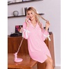 Ekouaer Nightgowns for Women Long Sleeve Button Down Bow Cuffs Sleep Shirt(Pink)