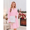 Ekouaer Nightgowns for Women Long Sleeve Button Down Bow Cuffs Sleep Shirt(Pink)