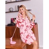 Ekouaer Nightgowns for Women Long Sleeve Button Down Bow Cuffs Sleep Shirt(Pink Bow)