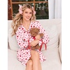 Ekouaer Nightgowns for Women Long Sleeve Button Down Bow Cuffs Sleep Shirt(Pink Heart)