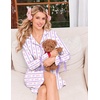 Ekouaer Nightgowns for Women Long Sleeve Button Down Bow Cuffs Sleep Shirt(Purple Floral)