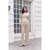 Ekouaer Women’s 2 Piece Sets Striped Lounge Sets Outfits Matching Clothing(Beige White Combo)