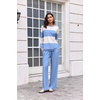 Ekouaer Women’s 2 Piece Sets Striped Lounge Sets Outfits Matching Clothing(Blue Beige Combo)
