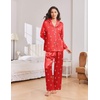 Ekouaer Womens Christmas Pajamas Silk Satin Pjs 2 Piece Striped Loungewear(Christmas Red Bow)