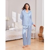Ekouaer Womens Christmas Pajamas Silk Satin Pjs 2 Piece Striped Loungewear(Stripe Blue)