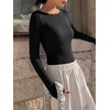Ekouaer Womens Long Sleeve Shirts Ribbed Tops Basic Thermal Undershirts(Black)