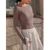 Ekouaer Womens Long Sleeve Shirts Ribbed Tops Basic Thermal Undershirts(Brown)