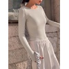 Ekouaer Womens Long Sleeve Shirts Ribbed Tops Basic Thermal Undershirts(Khaki)
