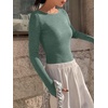 Ekouaer Womens Long Sleeve Shirts Ribbed Tops Basic Thermal Undershirts(Lake Green)