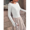 Ekouaer Womens Long Sleeve Shirts Ribbed Tops Basic Thermal Undershirts(White)