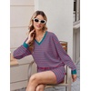 Ekouaer Womens Lounge Sets 2 Piece Long Sleeve Casual Striped Matching Set(Blue Pink Stripe)