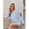 Ekouaer Womens Lounge Sets 2 Piece Long Sleeve Casual Striped Matching Set(Blue White Stripe)
